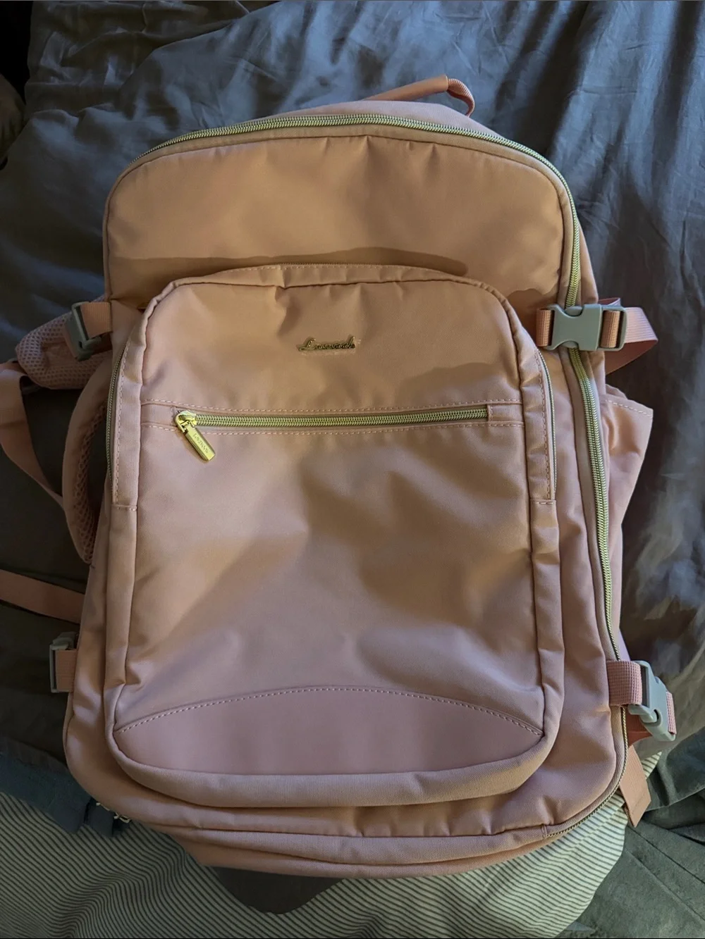 Lovenook Light Pink Travel Backpack with Gold Hardware